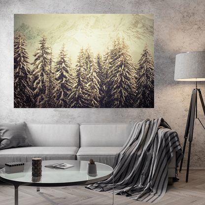 Acrylglasbild - Verschneiter Vintage-Tannenwald