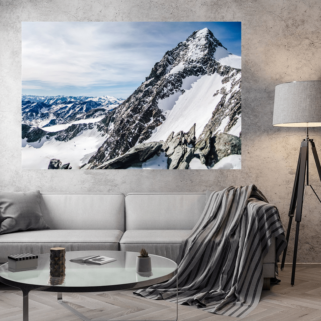 Acrylglasbild - Verschneiter Alpengipfel im Winter