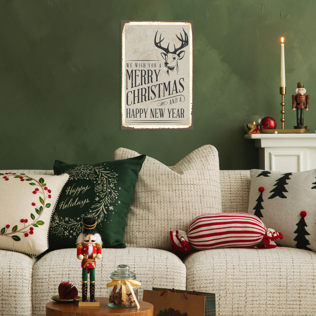 Blechschild - Merry Christmas Hirsch Vintage