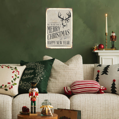 Blechschild - Merry Christmas Hirsch Vintage