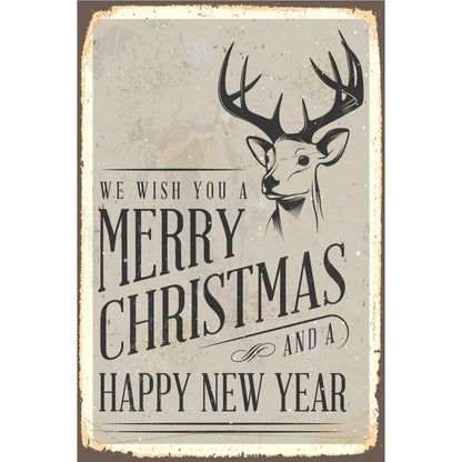 Blechschild - Merry Christmas Hirsch Vintage