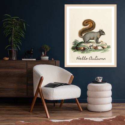 Rahmenbild - Hello Autumn Eichhörnchen Vintage Illustration