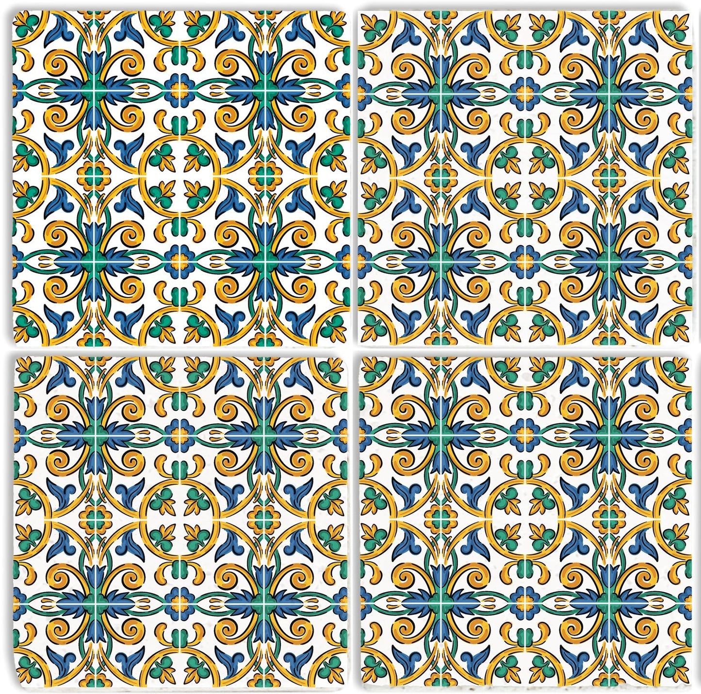 Steinuntersetzer-Set - Blaue und Grüne Ornamente