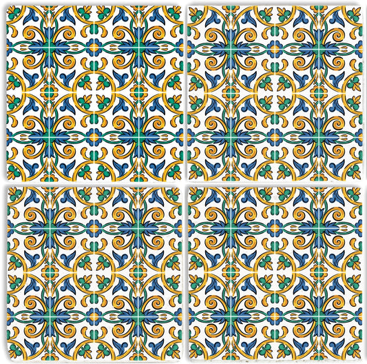 Steinuntersetzer-Set - Blaue und Grüne Ornamente