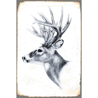 Blechschild - Majestätischer Hirsch Schwarz-Weiß