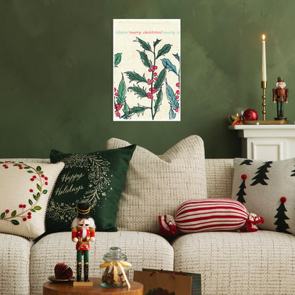 Blechschild - Merry Christmas Stechpalme Vintage