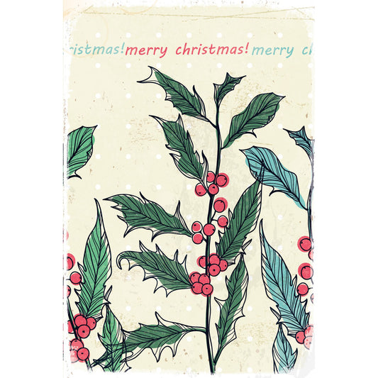 Blechschild - Merry Christmas Stechpalme Vintage