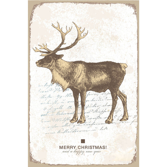 Blechschild - Rentier Weihnachtsgruß Retro