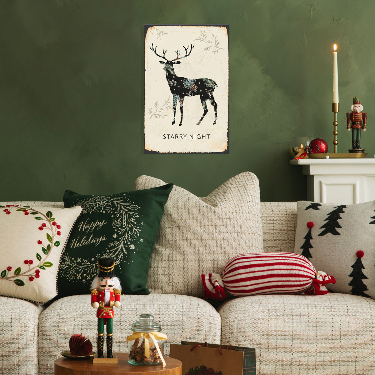 Blechschild - Starry Night Hirsch Natur-Muster