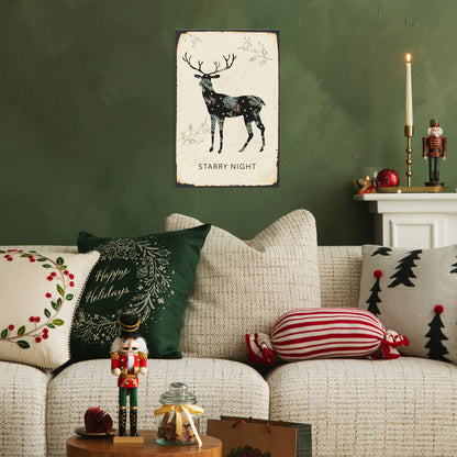 Blechschild - Starry Night Hirsch Natur-Muster
