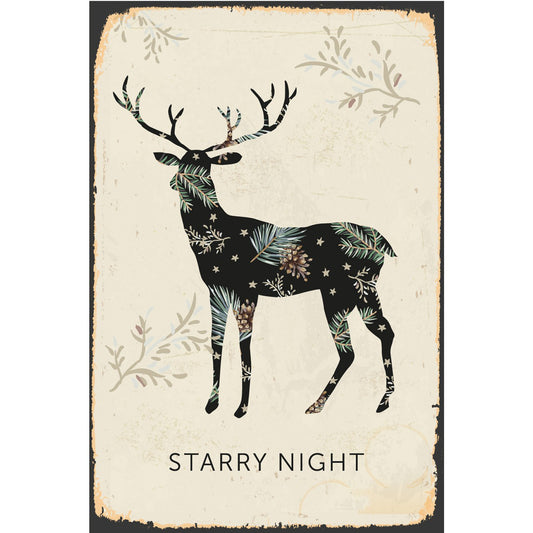 Blechschild - Starry Night Hirsch Natur-Muster