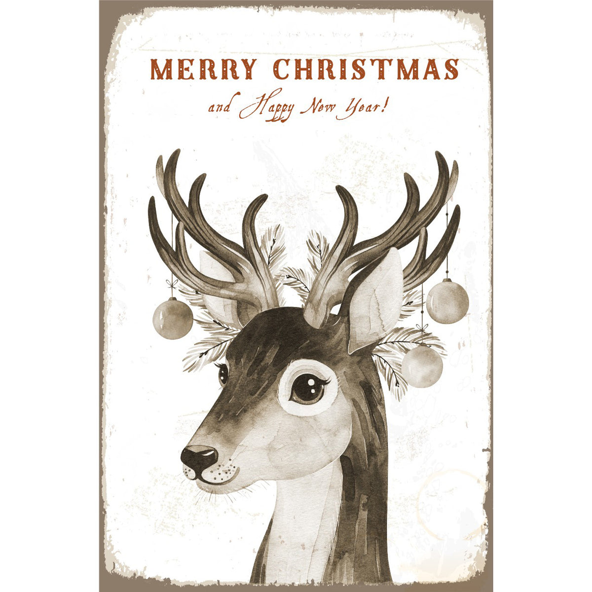 Merry Christmas Rentier Aquarell Retro