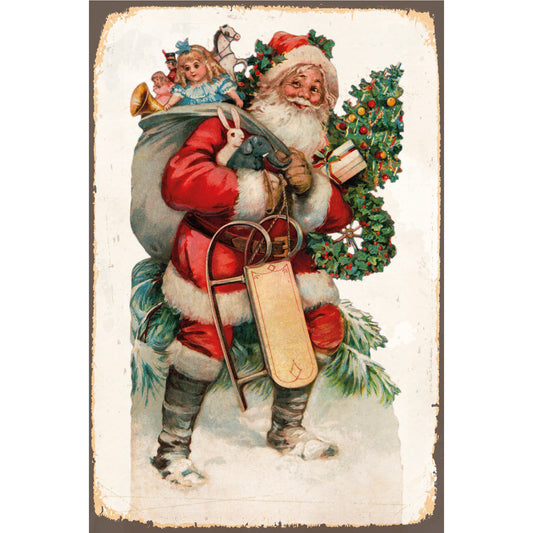 Blechschild - Weihnachtsmann mit Spielzeugsack Klassisch