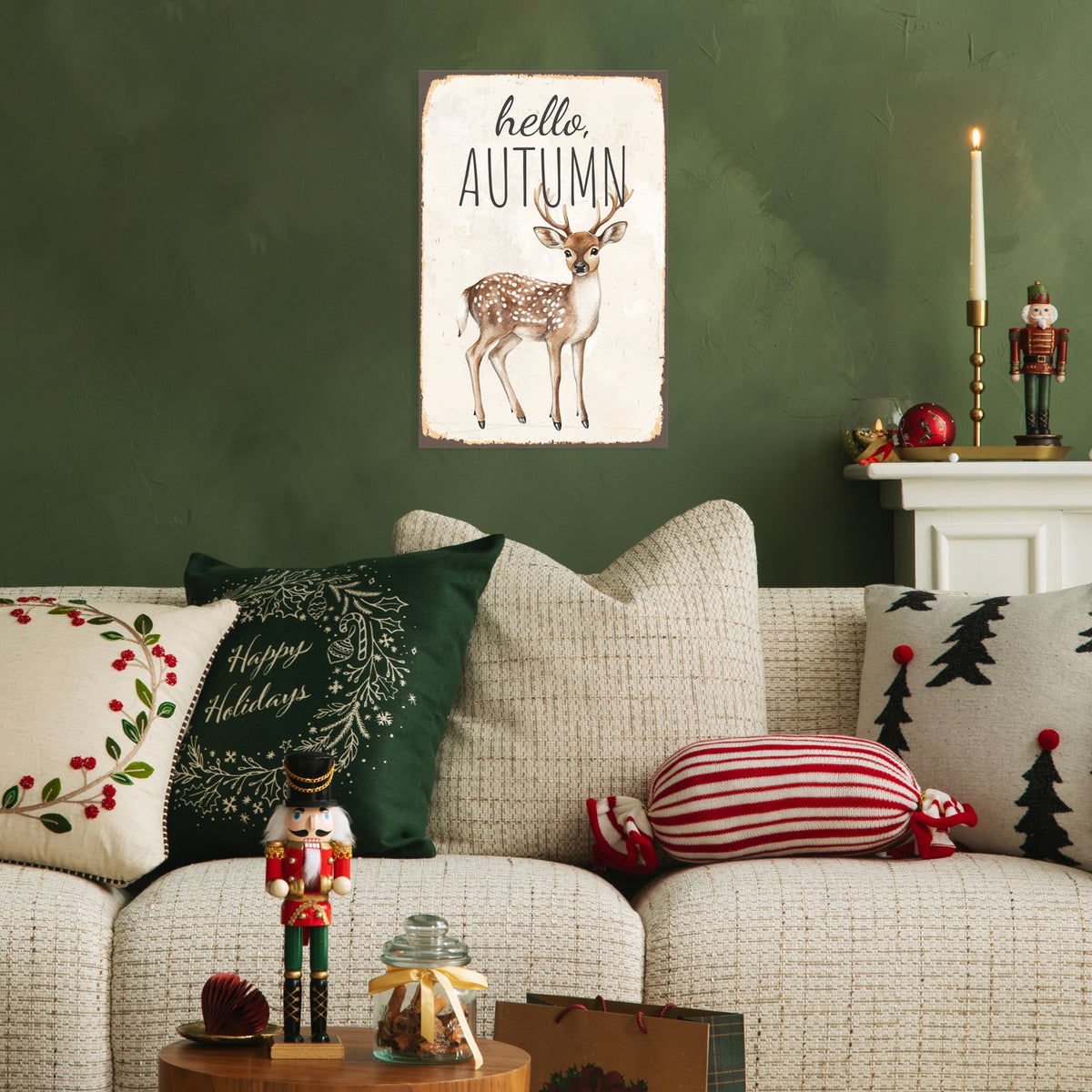 Blechschild - Hello Autumn Hirsch Vintage