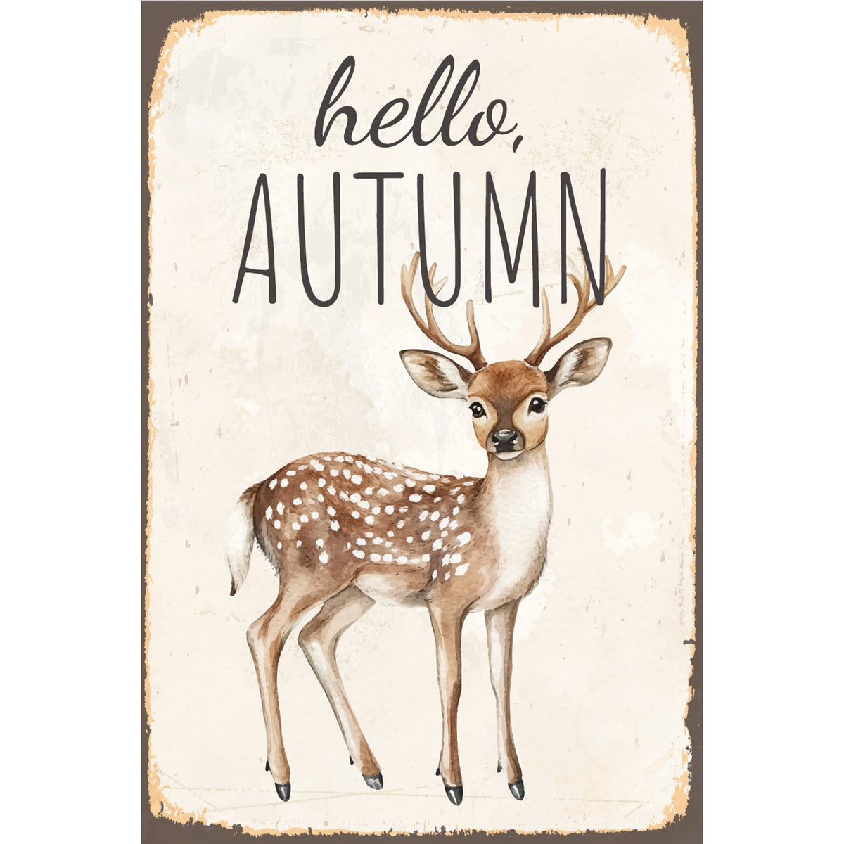 Blechschild - Hello Autumn Hirsch Vintage